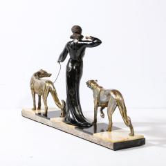 Georges Gori Art Deco Sculpture of Woman Walking Borzois Signed G Gori for Etling Paris - 3352619