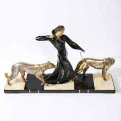 Georges Gori Art Deco Sculpture of Woman Walking Borzois Signed G Gori for Etling Paris - 3352674