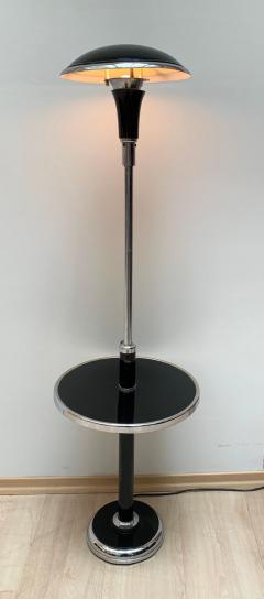 Georges Halais Art Deco Floor Lamp with Side Table Chromed and Black Lacquer France circa 1930 - 1488105