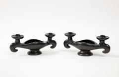 Georges Jouve Pair of Georges Jouve Style Period Ceramic Candlesticks France c 1950 s - 2879915