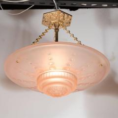 Georges Leleu French Art Deco Inverted Dome Chandelier by Georges Leleu in Frosted Rose Glass - 1461606