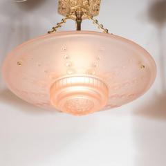 Georges Leleu French Art Deco Inverted Dome Chandelier by Georges Leleu in Frosted Rose Glass - 1461608