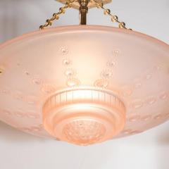 Georges Leleu French Art Deco Inverted Dome Chandelier by Georges Leleu in Frosted Rose Glass - 1461609