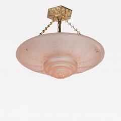 Georges Leleu French Art Deco Inverted Dome Chandelier by Georges Leleu in Frosted Rose Glass - 1462956