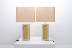 Georges Mathias George Matthias Pair of Brass Etched and Travertine Lamps 1970s - 1213295