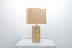 Georges Mathias George Matthias Pair of Brass Etched and Travertine Lamps 1970s - 1213297