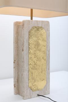 Georges Mathias George Matthias Pair of Brass Etched and Travertine Lamps 1970s - 1213301