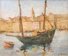 Georges Muller Port de Marseilles Oil on Isorel Panel Seascape Painting Signed Georges Muller - 3551291