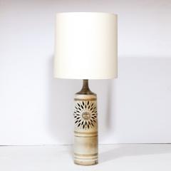 Georges Pelletier Midcentury Ceramic Hand Painted Floral Sun Motif Table Lamp by George Pelletier - 3040169