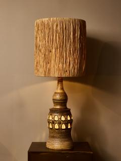 Georges Pelletier Monumental Ceramic Table Lamp with Raffia Shade by Georges Pelletier - 4693331