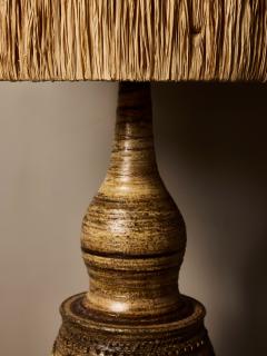 Georges Pelletier Monumental Ceramic Table Lamp with Raffia Shade by Georges Pelletier - 4693478