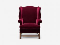 Georgian Aubergine Mohair Stained Wood Wingback Chair England 1970s - 4103237