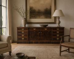 Georgian Circassian Walnut Burlwood Brass Sideboard USA 1980s - 4704529