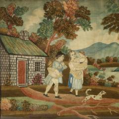 Georgian Embroidered Picture of a Family Country Scene - 3711146