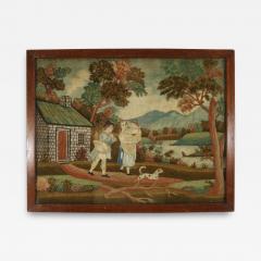 Georgian Embroidered Picture of a Family Country Scene - 3713163