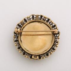 Georgian Enameled Hand Painted Portrait Brooch W 14 Karat Gold Setting - 3473757