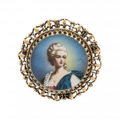 Georgian Enameled Hand Painted Portrait Brooch W 14 Karat Gold Setting - 3475881