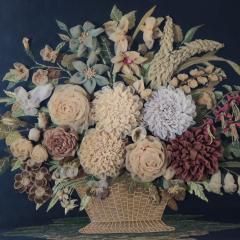 Georgian Flower Basket Raised Work Floral Embroidery - 2297523