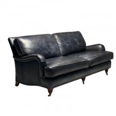 Georgian Rolled Scroll Arm Library Blue Leather Sofa Sette George Smith Style - 3392785