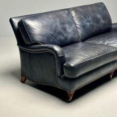 Georgian Rolled Scroll Arm Library Blue Leather Sofa Sette George Smith Style - 3392790