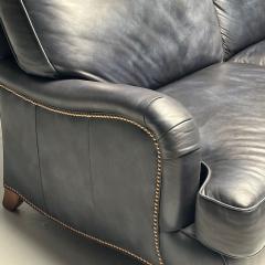 Georgian Rolled Scroll Arm Library Blue Leather Sofa Sette George Smith Style - 3392795