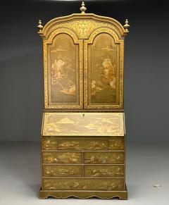 Georgian Style Chinoiserie Beige Secretary Desk Bureau Cabinet Japanned - 3666779