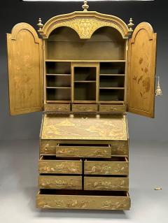 Georgian Style Chinoiserie Beige Secretary Desk Bureau Cabinet Japanned - 3666784