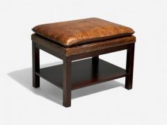 Georgian Style Distressed Brown Leather Mahogany Ottomans USA 20th C  - 4131809