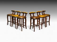 Georgian Style Distressed Brown Leather Stained Wood Six Bar Stools 20th C  - 4139367