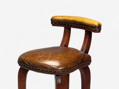 Georgian Style Distressed Brown Leather Stained Wood Six Bar Stools 20th C  - 4139369