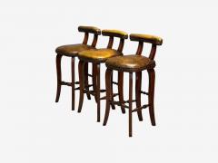 Georgian Style Distressed Brown Leather Stained Wood Six Bar Stools 20th C  - 4139370