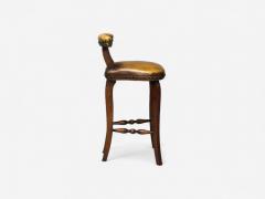 Georgian Style Distressed Brown Leather Stained Wood Six Bar Stools 20th C  - 4139374