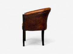 Georgian Style Distressed Brown Leather Stained Wood Tub Chair USA 1960s - 4132588