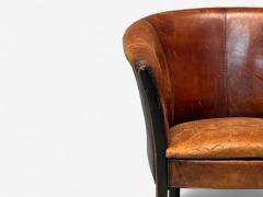 Georgian Style Distressed Brown Leather Stained Wood Tub Chair USA 1960s - 4132591
