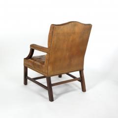 Georgian Style Tufted Ochre Leather Armchair and Stool English Circa 1920 - 3388711