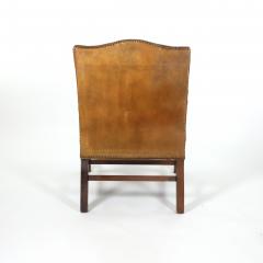 Georgian Style Tufted Ochre Leather Armchair and Stool English Circa 1920 - 3388712
