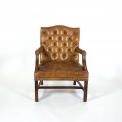 Georgian Style Tufted Ochre Leather Armchair and Stool English Circa 1920 - 3388714