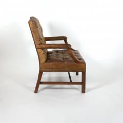 Georgian Style Tufted Ochre Leather Armchair and Stool English Circa 1920 - 3388716