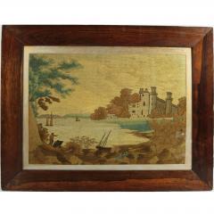 Georgian Woolwork Embroidered Picture Castle by a Lake - 1784192