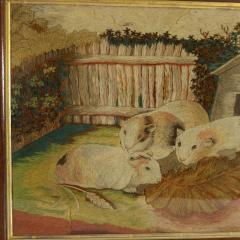 Georgian Woolwork Embroidered Picture of Guinea Pigs - 3171225