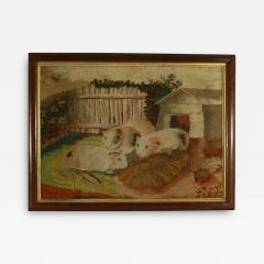 Georgian Woolwork Embroidered Picture of Guinea Pigs - 3177759