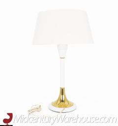 Gerald Thurston Mid Century White Aluminum and Brass Table Lamp with Original Shade and Dimmer - 2580220