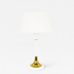 Gerald Thurston Mid Century White Aluminum and Brass Table Lamp with Original Shade and Dimmer - 2584587