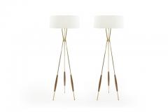 Gerald Thurston Pair of Brass and Walnut Tripod Floor Lamps by Gerald Thurston 1960s - 1195991