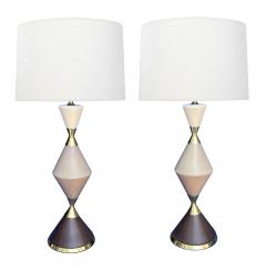 Gerald Thurston Pair of Gerald Thurston Mid century Hourglass Tri color Ceramic Lamps - 3245871