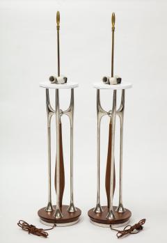Gerald Thurston Rare Gerald Thurston Massive Brass Nickel And Walnut Table Lamps - 2078947