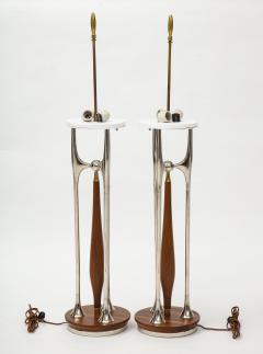 Gerald Thurston Rare Gerald Thurston Massive Brass Nickel And Walnut Table Lamps - 2078957