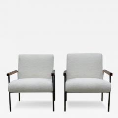 Geraldo de Barros Brazilian Modern Armchairs in Metal Hardwood Boucle Geraldo de Barros - 3364462