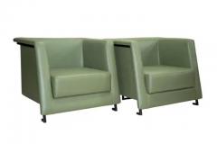 Geraldo de Barros Brazilian Modern Pair of Armchairs in Green Leather Geraldo de Barros c 1970s - 3821219