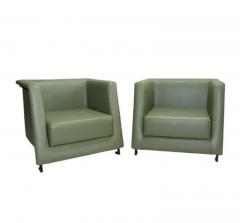 Geraldo de Barros Brazilian Modern Pair of Armchairs in Green Leather Geraldo de Barros c 1970s - 3821222